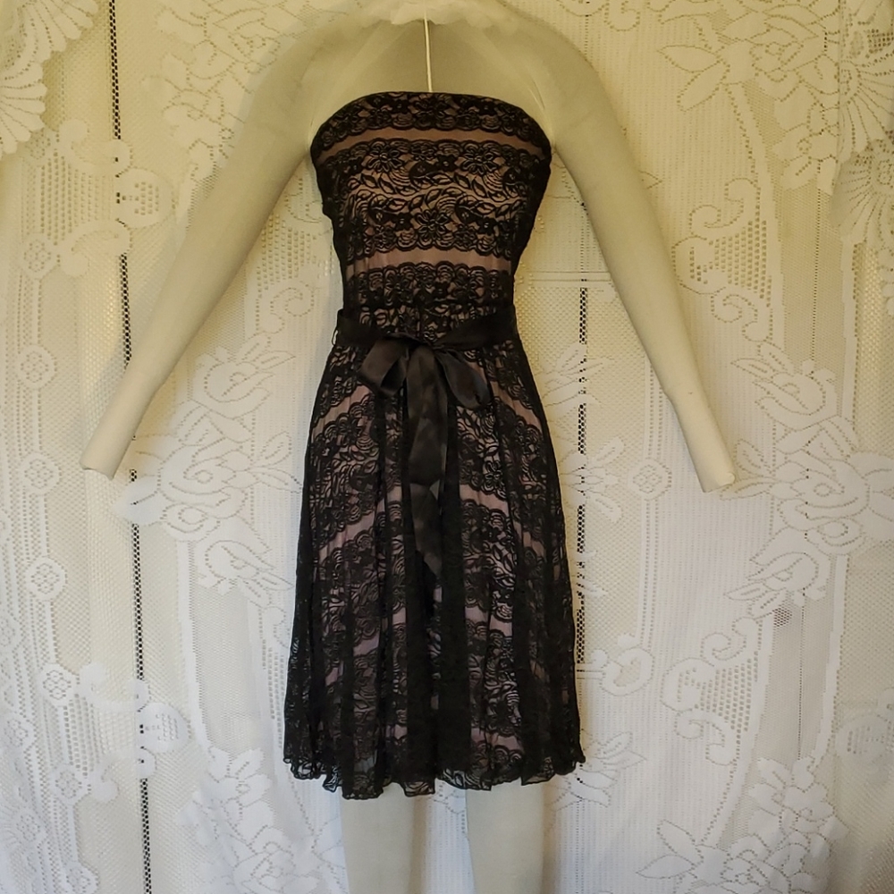 Taboo strapless lace overlay dress